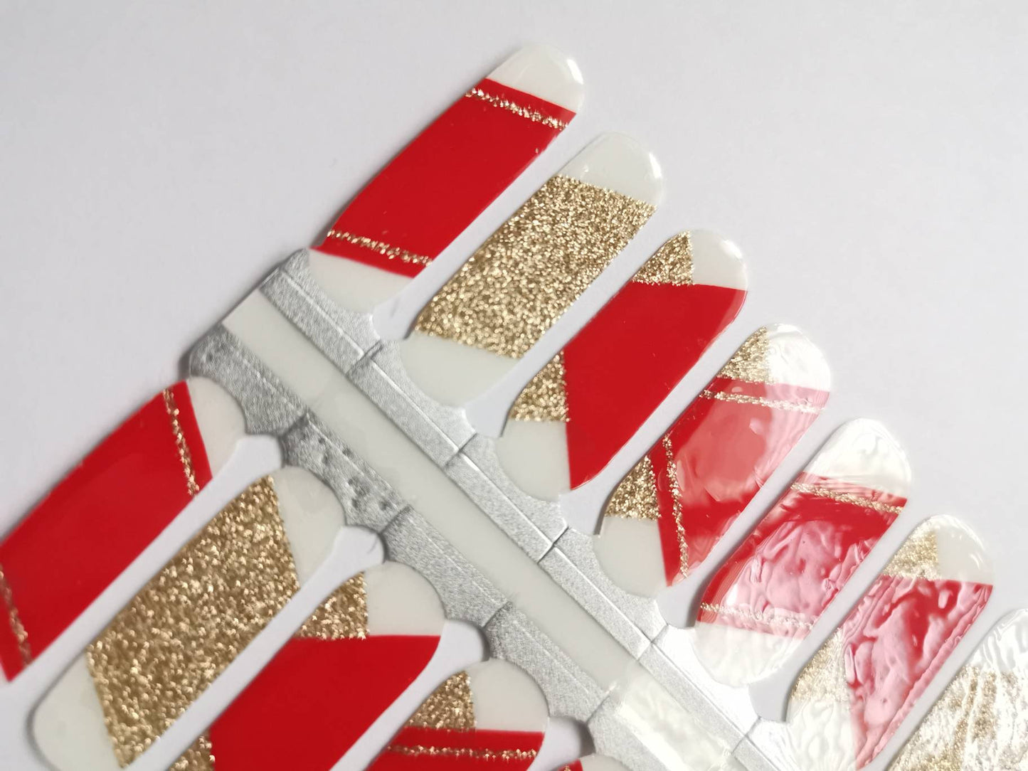 Lavender Red and Gold Glitter French Manicure New Years Eve Clear Top Cut Out