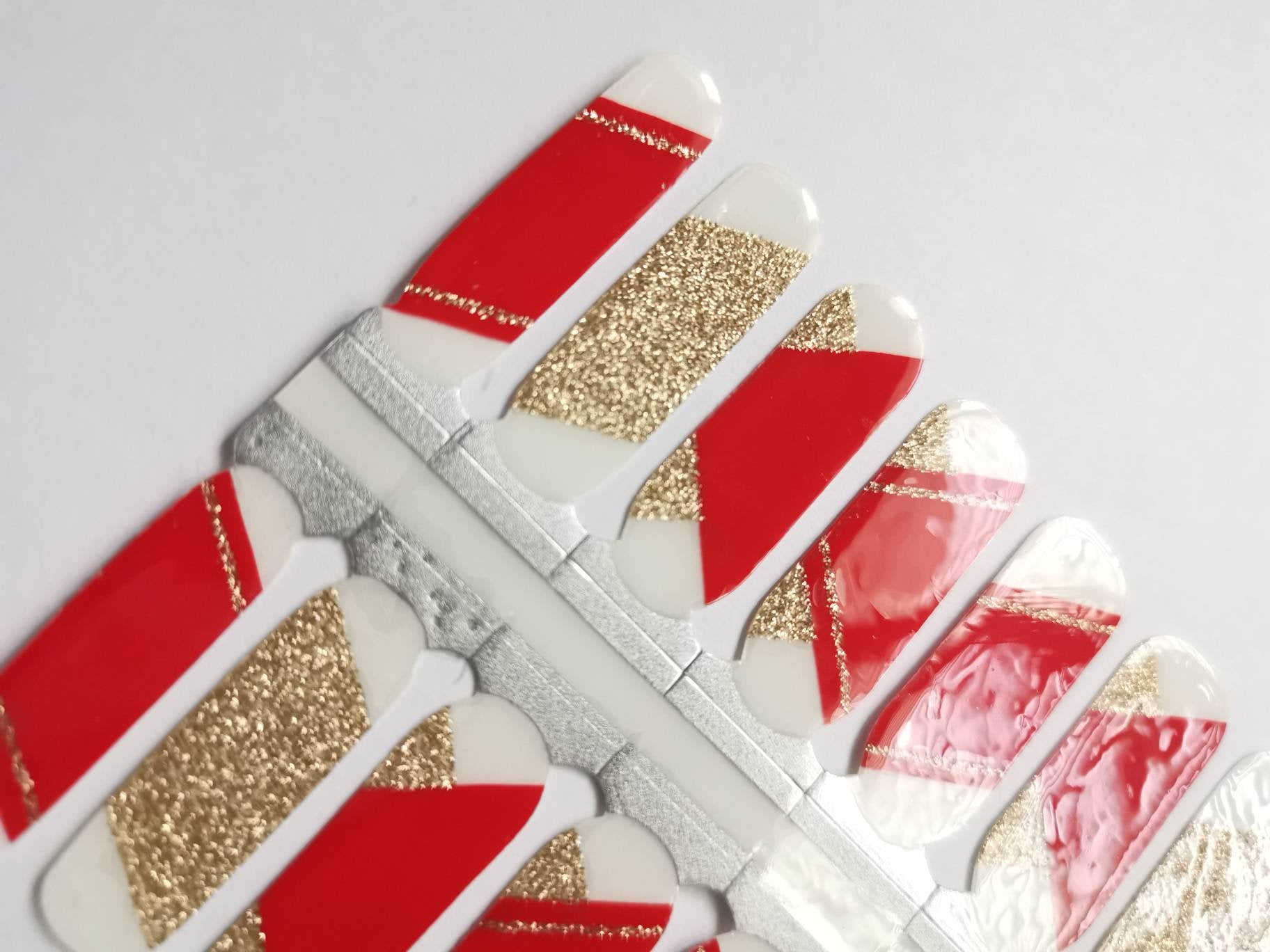 Lavender Red and Gold Glitter French Manicure New Years Eve Clear Top Cut Out