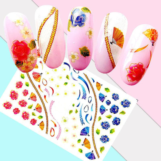 White Smoke Rainbow Colorful Orange Blue Navy Pink Yellow Flowers Hand Fans Ropes