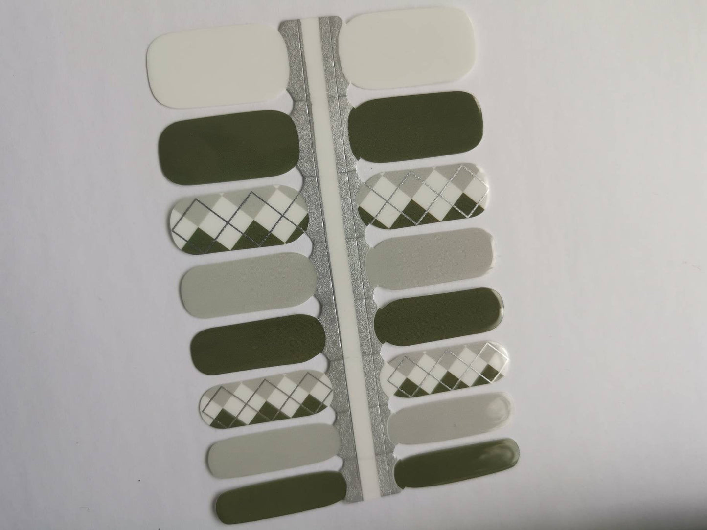 Gray Green Grey and White Solids Plaid Geometry with Silver Accents