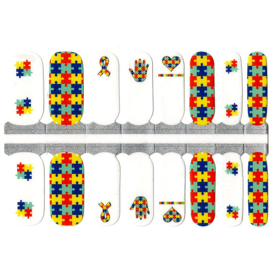 White Smoke Autism Awareness Heart Hand Puzzles Blue Yellow Red