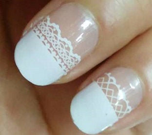 Black White Lace Different Patterns French Manicure