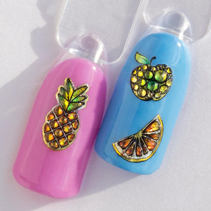 Light Gray 3D Crystals Colorful Fruits Pineapple Avocado Grapes Banana Lemon Apple Orange