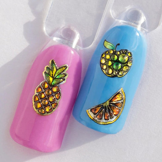 Light Gray 3D Crystals Colorful Fruits Pineapple Avocado Grapes Banana Lemon Apple Orange