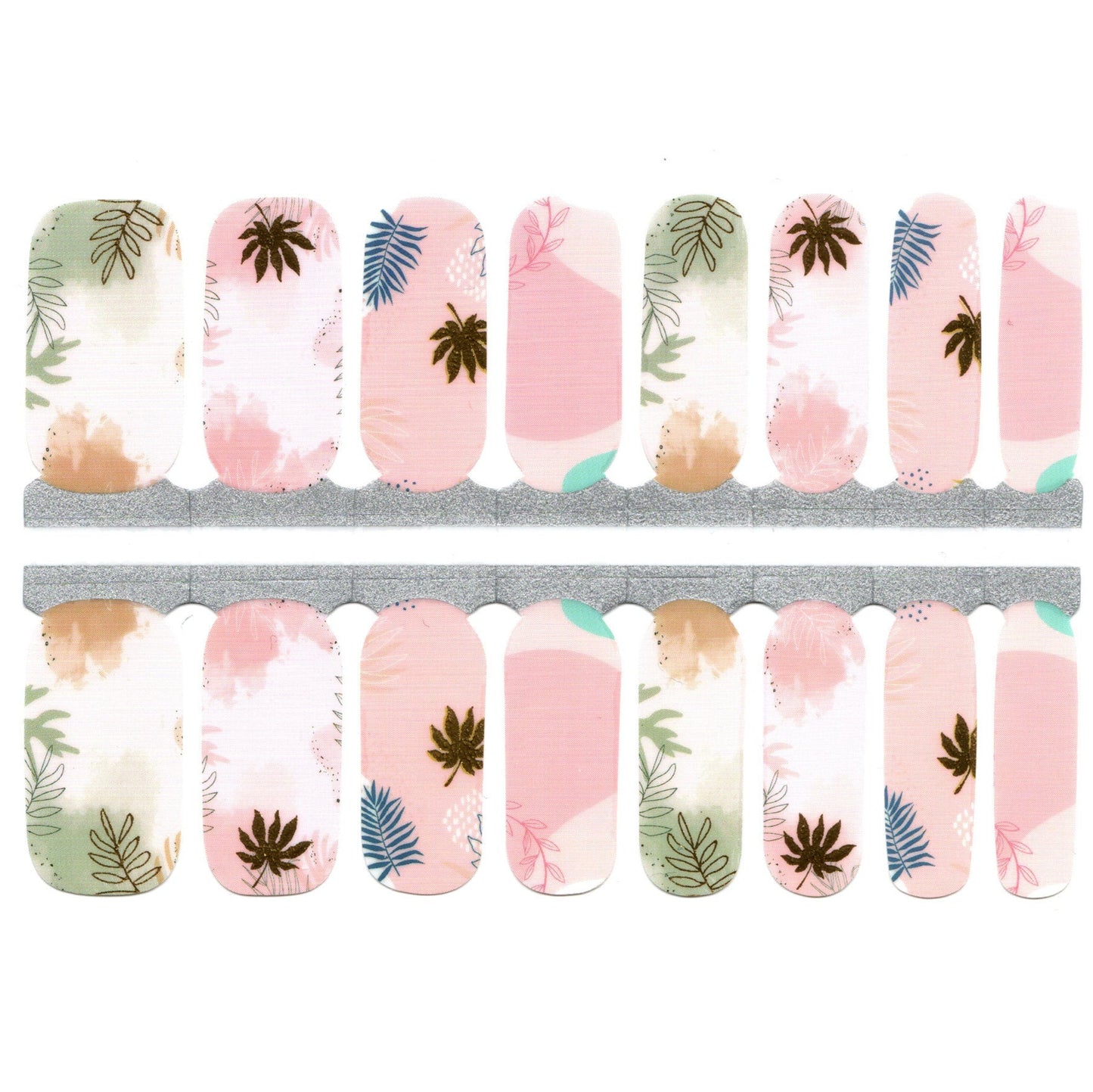 White Smoke Pink and Metallic Gold Green Leaves