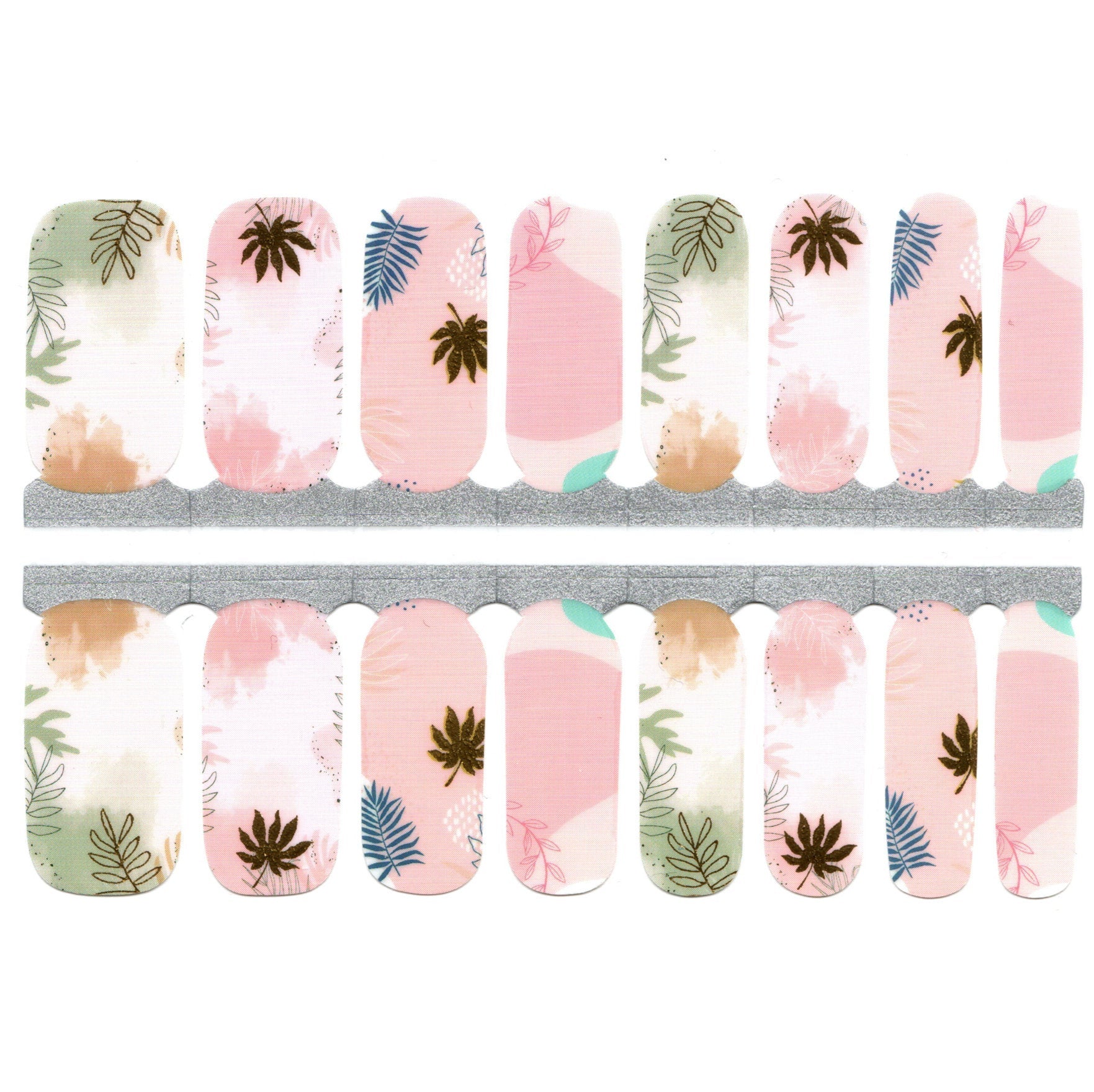 White Smoke Pink and Metallic Gold Green Leaves
