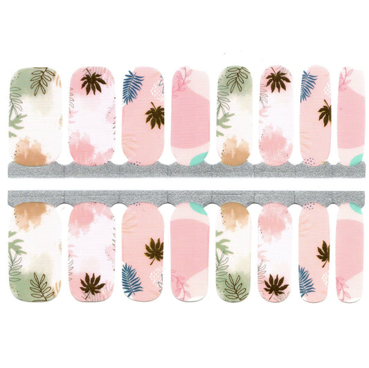 White Smoke Pink and Metallic Gold Green Leaves