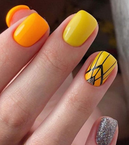 Sienna Yellow and Orange with Silver Glitter Geometry Tribal Aztec Art