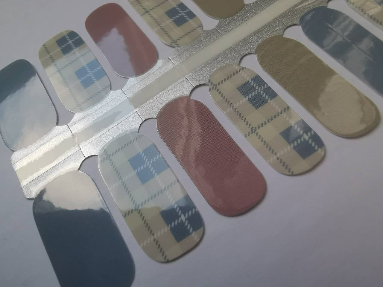 Dark Gray Pastel Stone Blue Beige and Dark Green Plaid