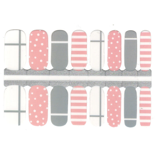 White Smoke Pastel Colors Grey and Pink Polka Dot Striped Geometry