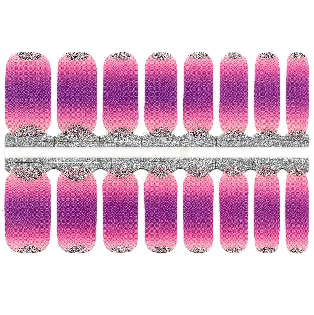 White Smoke Pink and Purple Ombre Gradient with Silver Glitter Accents