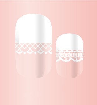 Misty Rose White Lace Different Patterns French Manicure