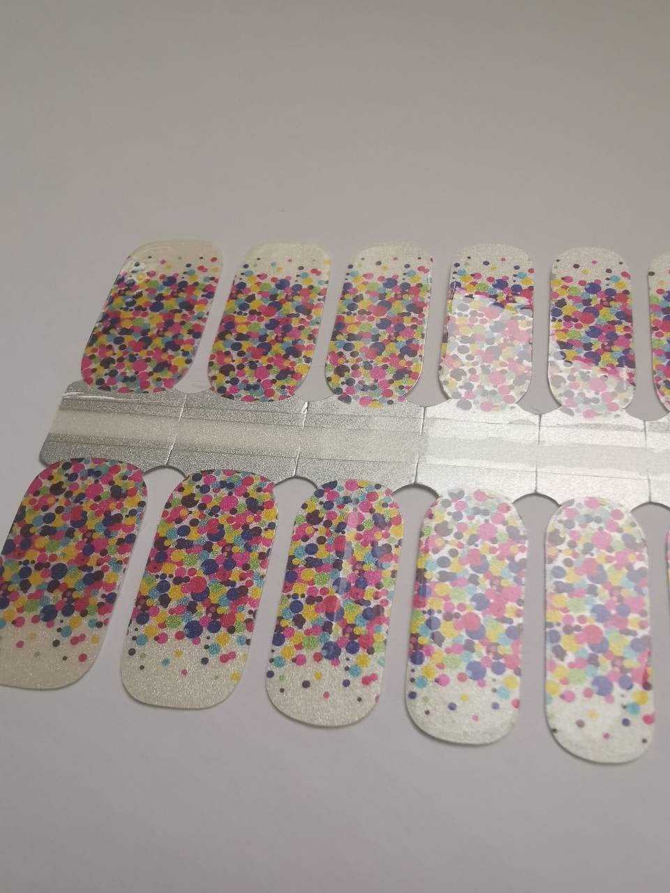 Rosy Brown Birthday Confetti with Shimmer French Manicure Yellow Blue Pink
