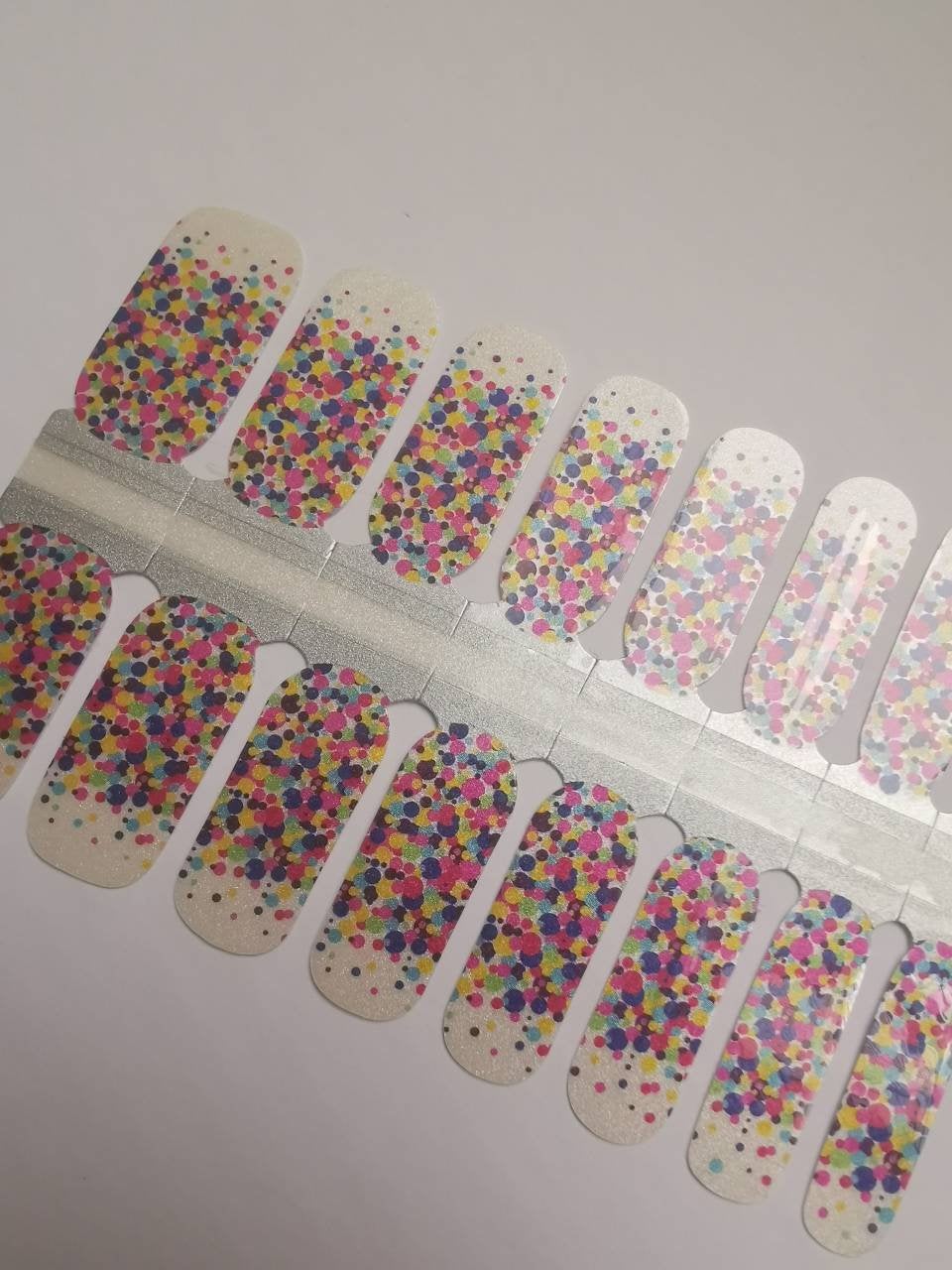 Dark Gray Birthday Confetti with Shimmer French Manicure Yellow Blue Pink