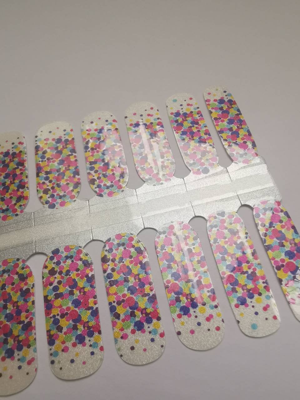 Rosy Brown Birthday Confetti with Shimmer French Manicure Yellow Blue Pink