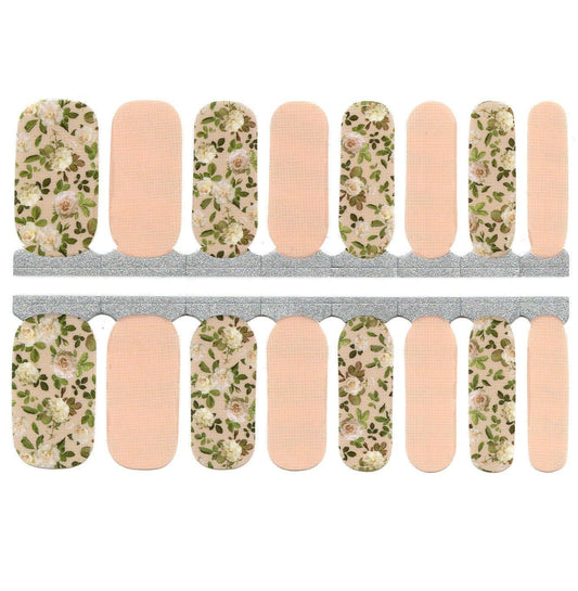 Wheat Beige Nude with White Roses and Green Leaves