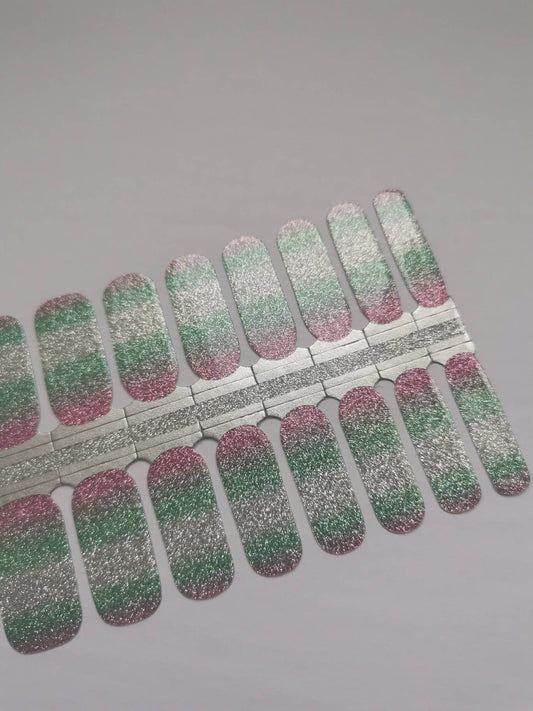 Dark Gray Pink Green and Silver Glitter Ombre Gradient