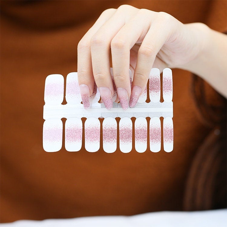 Saddle Brown Pink Glitter French Manicure Ombre