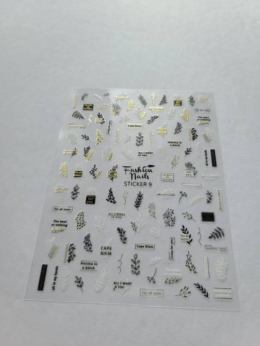 Dark Gray White, Gold and Black Leaves with Words Endless Love, Karma, The Best or Nothing