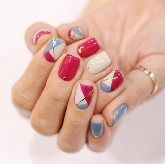 Light Gray Stone Blue and Red with Gold Accents