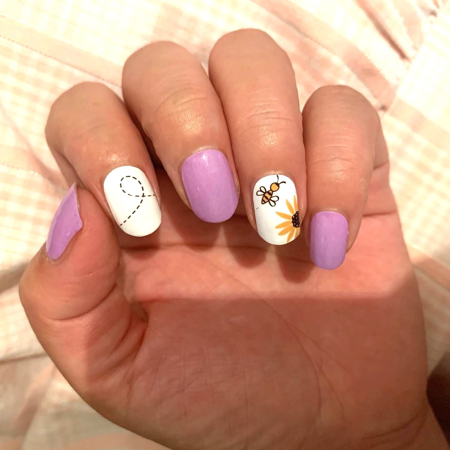 Beige Purple and White with Sunflower and a Bee